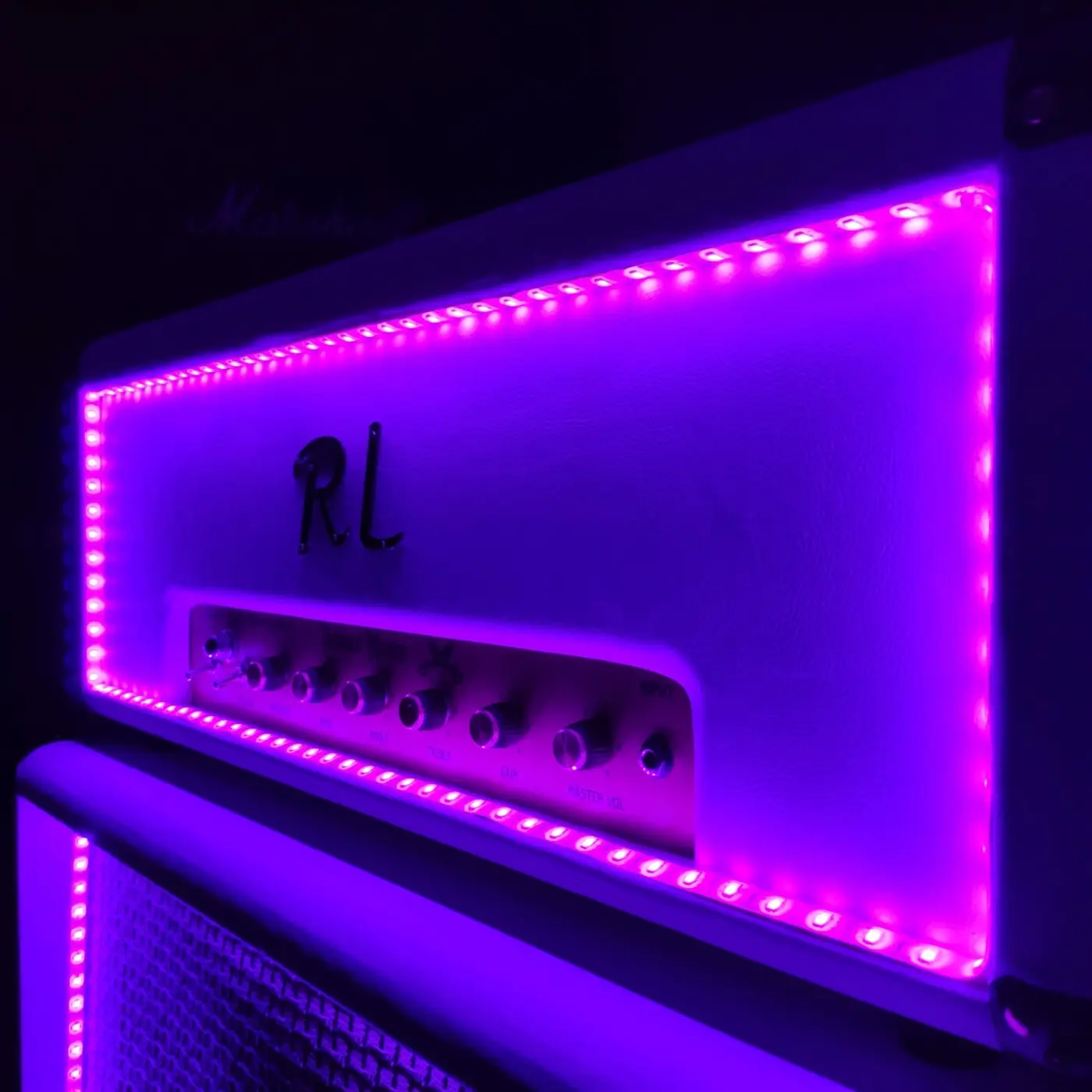 Dettaglio della testata Trouble Maker 50 W White Skin con LED UV viola